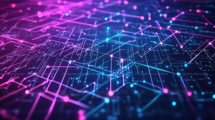 Aufkleber - Fractal patterns made from glowing neon lines and data points, wide shot, highcontrast illumination