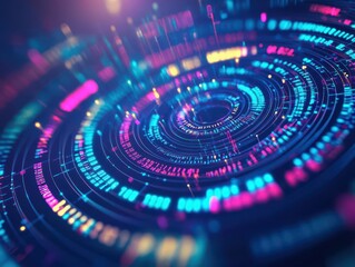 Aufkleber - Spiraling vortex of multicolored data codes, wide shot, soft glowing illumination