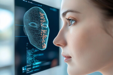 Poster - Ai generates human emotions through technology digital space futuristic portrait close-up view connected concepts
