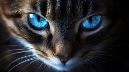 Wall Mural - Close-up of a Cat's Face with Striking Blue Eyes