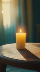 Aufkleber - Soft Glow From a Flickering Candle Illuminates a Tranquil Dark Room in Soothing Ambiance