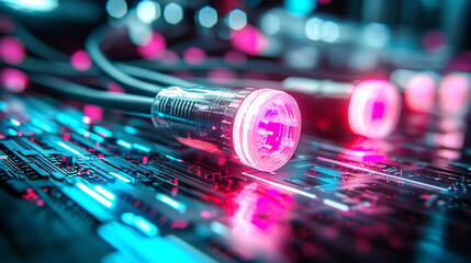 Fototapete - Ai generate technology event digital connections in a neon world abstract environment close-up viewpoint innovation concept