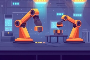 Aufkleber - Advanced Industrial Robotics in a Futuristic Manufacturing Environment with High-Performance Robotic Arms for Automated Production and Assembly Processes