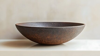 A large bowl made of clay sits on a white countertop