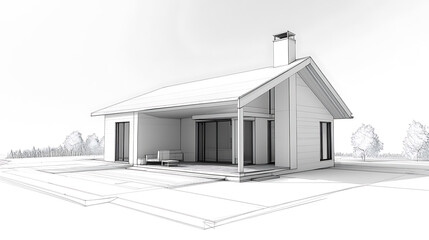 Poster - 3D illustration of a modern cottage concept found on blueprints
