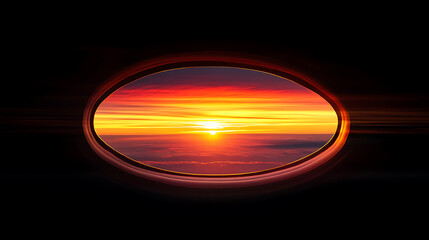 Poster - A captivating sunset seen through the aircraft window, Image saved with the window of the airplane as the file path