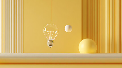 Poster - 3D rendering of a loading bar nearing completion, with an idea being processed within a light bulb against a yellow background
