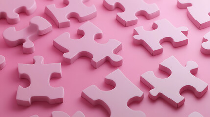 Poster - A 3D rendering illustrates puzzle pieces set against a pink backdrop, symbolizing problem-solving in a business context