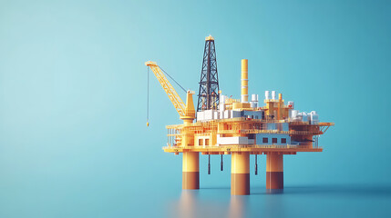 Poster - Oil rig, Isolated on blue, abstract 3D floating rig platform, Gas platform, petroleum industry, offshore drilling, refinery plant, well drilling innovation, and oilfield equipment concept