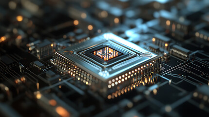 Poster - A cutting-edge microchip emblazoned with the title AI symbolizing advanced artificial intelligence technology, typically used in machine learning and computing applications