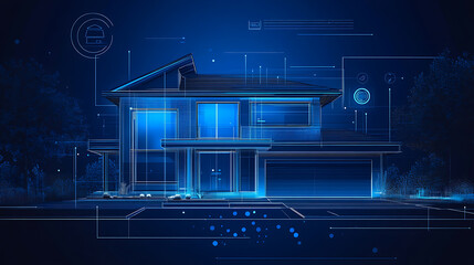 Aufkleber - a smart home designed in the blueprint style with modular design, dimensional multilayering, cyan co