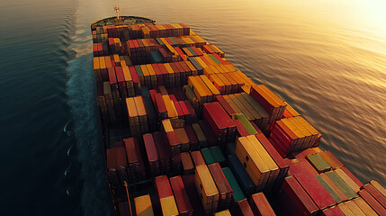 Poster - Aerial view of a cargo ship loaded with containers Highlighting the scale and importance of global trade and logistics