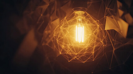 Aufkleber - Using polygonal lines to create a bright light in an incandescent lamp on a dark background represents creativity, innovation, and technology