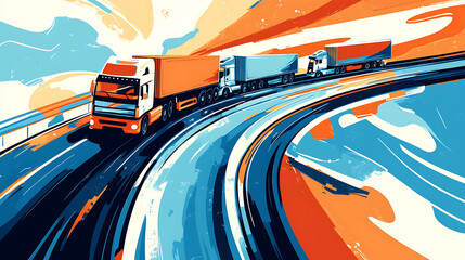 Poster - An abstract background featuring trucks and transportation elements, depicting highways and delivery concepts