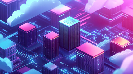 Fototapete - Cloud computing adhoc deployment concept using virtual data center