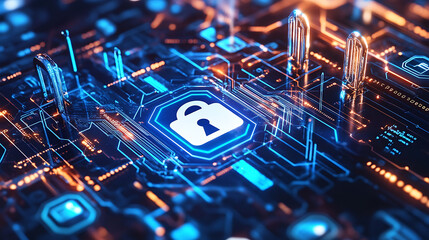 Leinwandbilder - A digital composite image illustrating the concept of identity theft protection, featuring futuristic interface elements symbolizing secure personal data