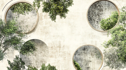 Aufkleber - Hand-drawn architectural pattern with various textures in circles, For architectural layout and landscape design, an abstract tree top view is used