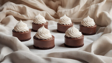Aufkleber - Series of mini chocolate mousse cakes on tablecloth
