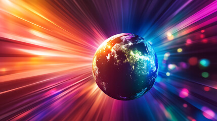Aufkleber - Spinning globe with colorful light rays