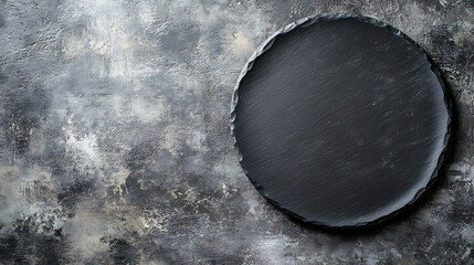 Fototapete - Top view of empty black slate plate on cement background, Empty space for your design, and more, texture, abstract concept