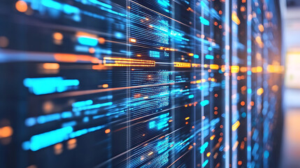 Leinwandbilder - A technological background depicting a data transmission channel with the motion of digital data flow, It represents the transferring and storage of big data sets