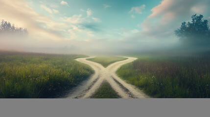 Poster - the concept of choice depicted by a crossroads splitting into two different paths
