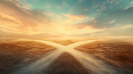 Poster - the concept of choice depicted by a crossroads splitting into two different paths