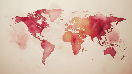 Poster - A watercolor-painted world map on a white background