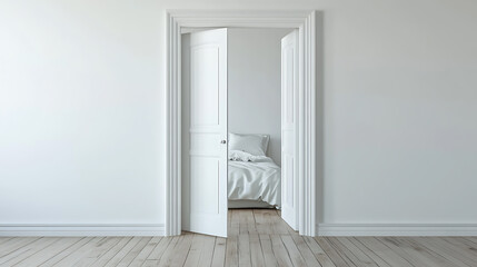 Poster - The white door opening to modern bedroom interior