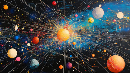 Poster - geometric hexagons form the backdrop for an abstract representation of medicine and science concepts