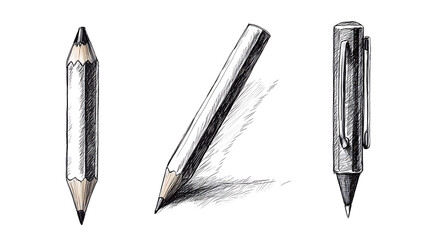 Aufkleber - An isolated pencil depicted in various drawing styles including photorealism, sketch, flat, and icon representations