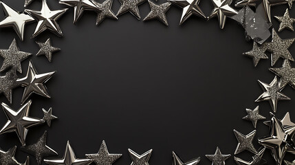 Aufkleber - An empty frame with silver stars on black background