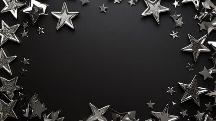 Aufkleber - An empty frame with silver stars on black background