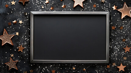 Aufkleber - An empty frame with silver stars on black background
