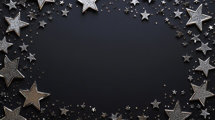 Aufkleber - An empty frame with silver stars on black background