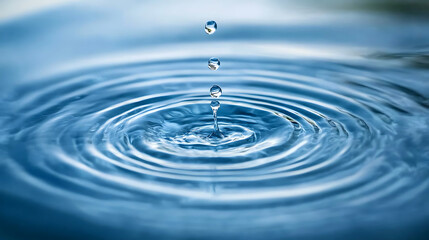Fototapete - Close up of water with waves and ripples and copy space on blue background, Water, shape, liquid and colour concept