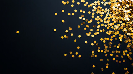 Poster - Raining gold confetti isolated on black, party background concept