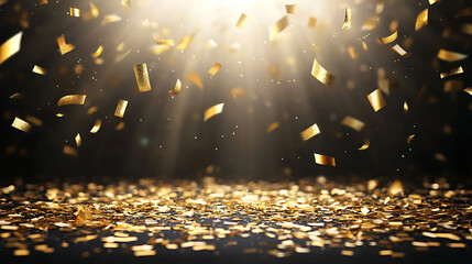 Leinwandbilder - Raining gold confetti isolated on black, party background concept