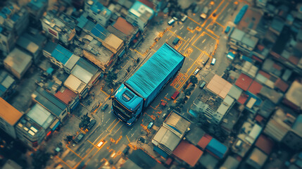 Poster - Gps blue trucks tracking on a Tiawan map with different locations