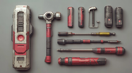 Poster - Make a representation of some tools, futuristic screwdriver, hammer etc