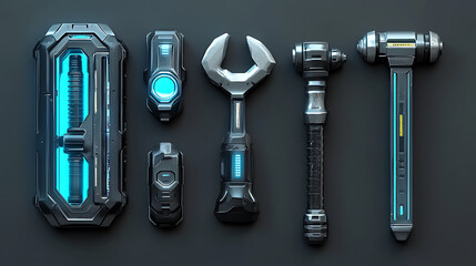 Poster - Make a representation of some tools, futuristic screwdriver, hammer etc