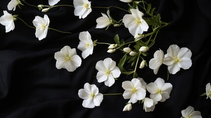 Wall Mural - Delicate White Blooms on Black Fabric