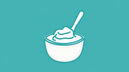 Poster - A line icon depicting yogurt with a spoon inside