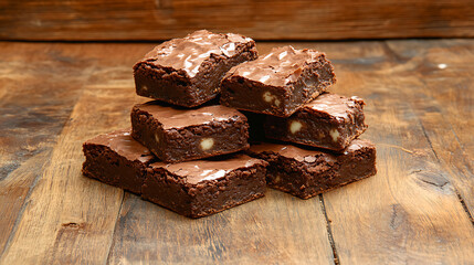 Aufkleber - A stack of chocolate brownies on wooden background, homemade bakery and dessert