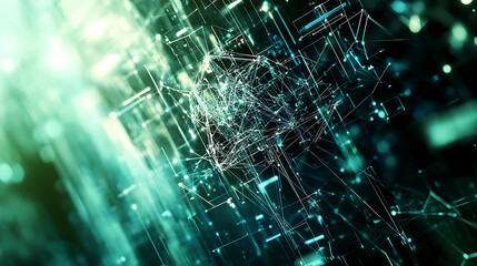 Poster - An abstract depiction of artificial intelligence is presented against a technological web background, illustrating the virtual concept