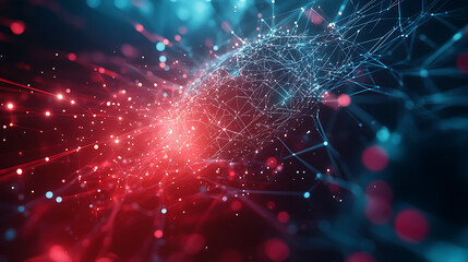 Poster - An abstract depiction of artificial intelligence is presented against a technological web background, illustrating the virtual concept