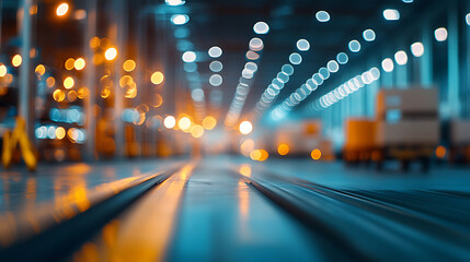 Aufkleber - Blur warehouse background, Blurred store factory, industry warehouse space and hardware box for delivery with bokeh light background, business logistic distribution storage cargo concept