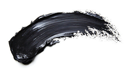 Poster - Brushstroke of black oil paint on white background, top view