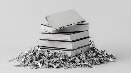 Poster - A hard drive placed atop a stack of shredded hard drives