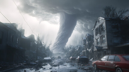 Aufkleber - A massive storm generating a tornado, resulting in devastation, Illustrated in 3D